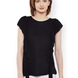Belle Fille Women Black Solid Pure Cotton Top-picture-27