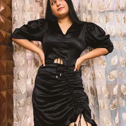 STREET 9 Black Satin A-Line Mini Dress-image-34