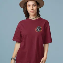 Slenor Women Colourblocked Drop-Shoulder Sleeves Applique T-shirt-image-8