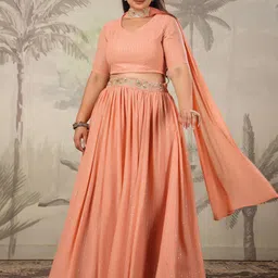 Janasya Plus Size Embellished Sequinned Ready to Wear Lehenga & Blouse With Dupatta image 1