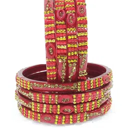 SAVORADE Set Of 8 Maroon Glass Bangle-picture-23