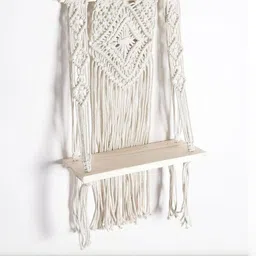 Aain Off White Macrame Hanging Wall Shelf-image-28