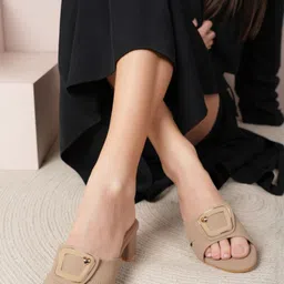 CORSICA Women Beige Open Toe Velvet Block Heels-picture-9