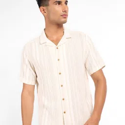7 Alt by Pantaloons Striped Cuban Collar Pure Cotton Casual Shirt image 3