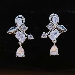 JYONA Silver- Plated Cubic Zirconia Studded Contemporary Shaped Drop Earrings-picture-34