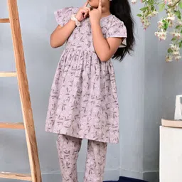 BAESD Girls Floral Printed Regular Pure Cotton Top with Pyjamas image 3