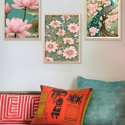 Kotart Brown & Pink 3 Pieces Floral & Botanical Printed Wooden Wall Arts-picture-37