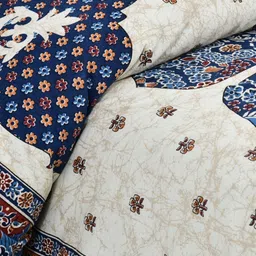 BED-SHEET.COM Blue & Beige Floral Printed 260 TC Cotton King Bedsheet Set 2.54 m x 2.74 m image 2