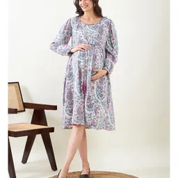 The Kaftan Company Full Sleeves Intricate Paisley Designed Maternity Dress - Lilac Purple-picture-38