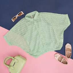Pantaloons Junior Half Sleeves Self Design Top - Mint Green-picture-17