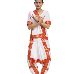 Itsmycostume Satin Half Sleeves Bharatnatyam Theme Costume Set - White-picture-22