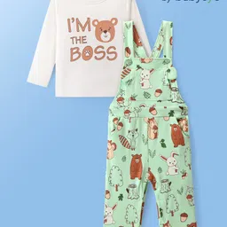 Babyoye 100% Cotton Quilted Dungaree With Full Sleeves Inner Tee & Animal Print - Multicolour-picture-14
