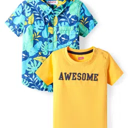 Babyhug Cotton Woven Half Sleeves Text Print Shirt with T-Shirt - Blue & Yellow-picture-18