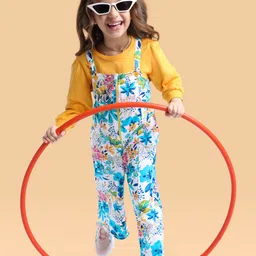 Ollington St.100% Cotton Printed Dungaree & Full Sleeves Inner Top - Multicolour & Yellow-image-29