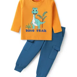 Babyhug Single Jersey Knit Full Sleeves T-Shirt & Joggers Set with Dino Print - Blue & Orange-picture-17