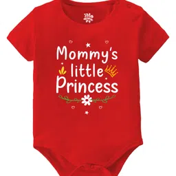 Baby Buzz 100% Cotton Family Theme Half Sleeves Mommys Little Princess Text Printed Onesie - Red-picture-36