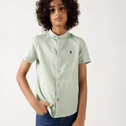 One Friday 100% Cotton Half Sleeves Solid Shirt - Mint image 1