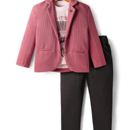 Rikidoos Its Always Too Early To Quit Text Printed Tee & Trousers With Full Sleeves Blazer Set - Dusty Pink-picture-23