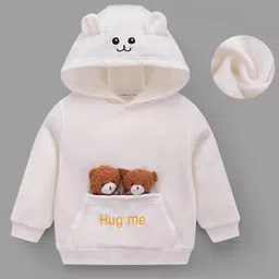 Mark & Mia Full Sleeves Hooded Sweatshirt With Pocket & Bear & Floral Applique - White-picture-18