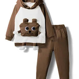 Mark & Mia Full Sleeves Cotton Winter Wear Hooded T-Shirt & Lounge Pant Set With Animal Applique - Brown-picture-22