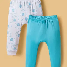 kookie kids india Kookie Kids Interlock Knit Full length Diaper Leggings with Animal Print Pack of 2 - White & Aqua Blue-picture-13