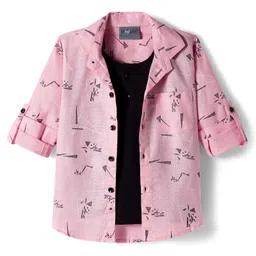 Dapper Dudes Full Sleeves Abstract Printed Shirt With Attached Tee - Pink-picture-22