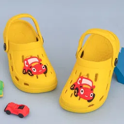 Yellow Bee Car Applique Detailed Perforated Slingback Clogs - Yellow-picture-22