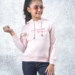 CRIMSOUNE CLUB Cotton Knit Full Sleeves Reconstructed Legacy Text Printed Light Winter Hooded Sweatshirt - Pink-picture-39