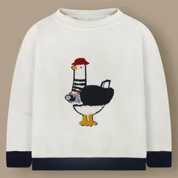 Cherry Crumble By Nitt Hyman Knit Full Sleeves Bird Patch Detailed Unisex Winter Sweatshirt - White & Navy Blue-picture-34
