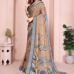 PAMPER YOURSELF Floral Linen Blend Saree image 3