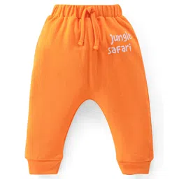Babyhug Interlock Cotton Full Length Diaper Pants Stripes & Jungle Print Pack of 3 - Orange & White image 2