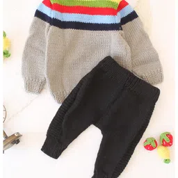 Woonie Full Sleeves Striped Sweater Set - Grey image 3