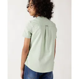 One Friday 100% Cotton Half Sleeves Solid Shirt - Mint image 3