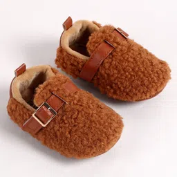 Babyoye Buckle Closure Solid Booties - Brown image 2