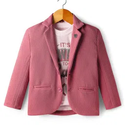 Rikidoos Its Always Too Early To Quit Text Printed Tee & Trousers With Full Sleeves Blazer Set - Dusty Pink image 3