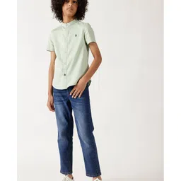 One Friday 100% Cotton Half Sleeves Solid Shirt - Mint image 5