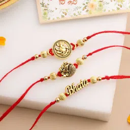 Anouk Set Of 3 Stones Studded & Beaded Thread Rakhis With Roli Chawal Chandan & Mishri-picture-52