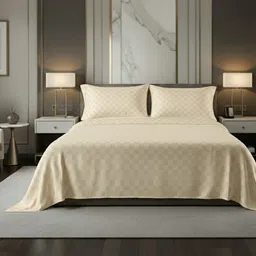 Homio Cream Checked Cotton 400 TC King Bedsheet Set 2.7m x 2.7m-picture-29