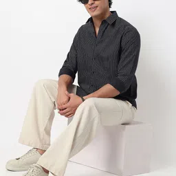 MARK & ALBERT India Slim Fit Pinstripes Wrinkle Free Cotton Casual Shirt image 2