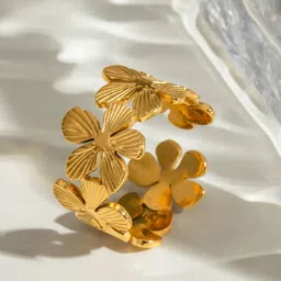 DIMPLERY 18k Gold Plated Stainless Steel Floral Textured Finger Ring-picture-15