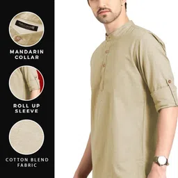 Edin Men Beige Solid Cotton Kurtas-picture-35