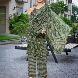 ODETTE Women Ethnic Motifs Printed Regular Kurta with Trousers & With Dupatta Kurta Sets-picture-24