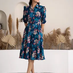 DressBerry Floral Print Crepe Fit & Flare Dress-picture-25