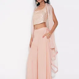 AKKRITI BY PANTALOONS Embellished Top With Palazzo & Shrug image 4