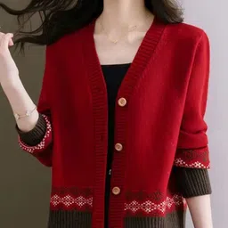 StyleCast Women Printed V-Neck Long Sleeves Cardigan Sweater-picture-10