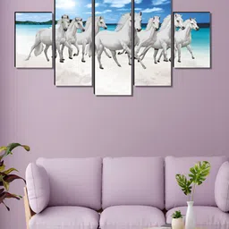 Aura White & Blue 5 Piece Canvas Birds and Animals Wall Paintings-image-85