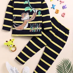 Little Marine Full Sleeves MonkeyPrinted Night Suit - Blue Yellow-picture-16