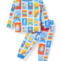 Babyhug Cotton Knit Full Sleeves Night Suit with Rainbow Print - Yellow & Blue-image-63