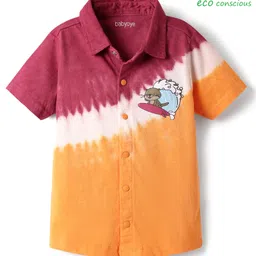 Babyoye 100% Cotton Single Jersey Knit Half Sleeves Shirt With Bear Print - Orange & Maroon-picture-16