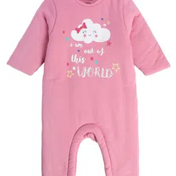 MINI KLUB Cotton Full Sleeves I M Out Of This World Text Printed Romper - Pink-picture-28